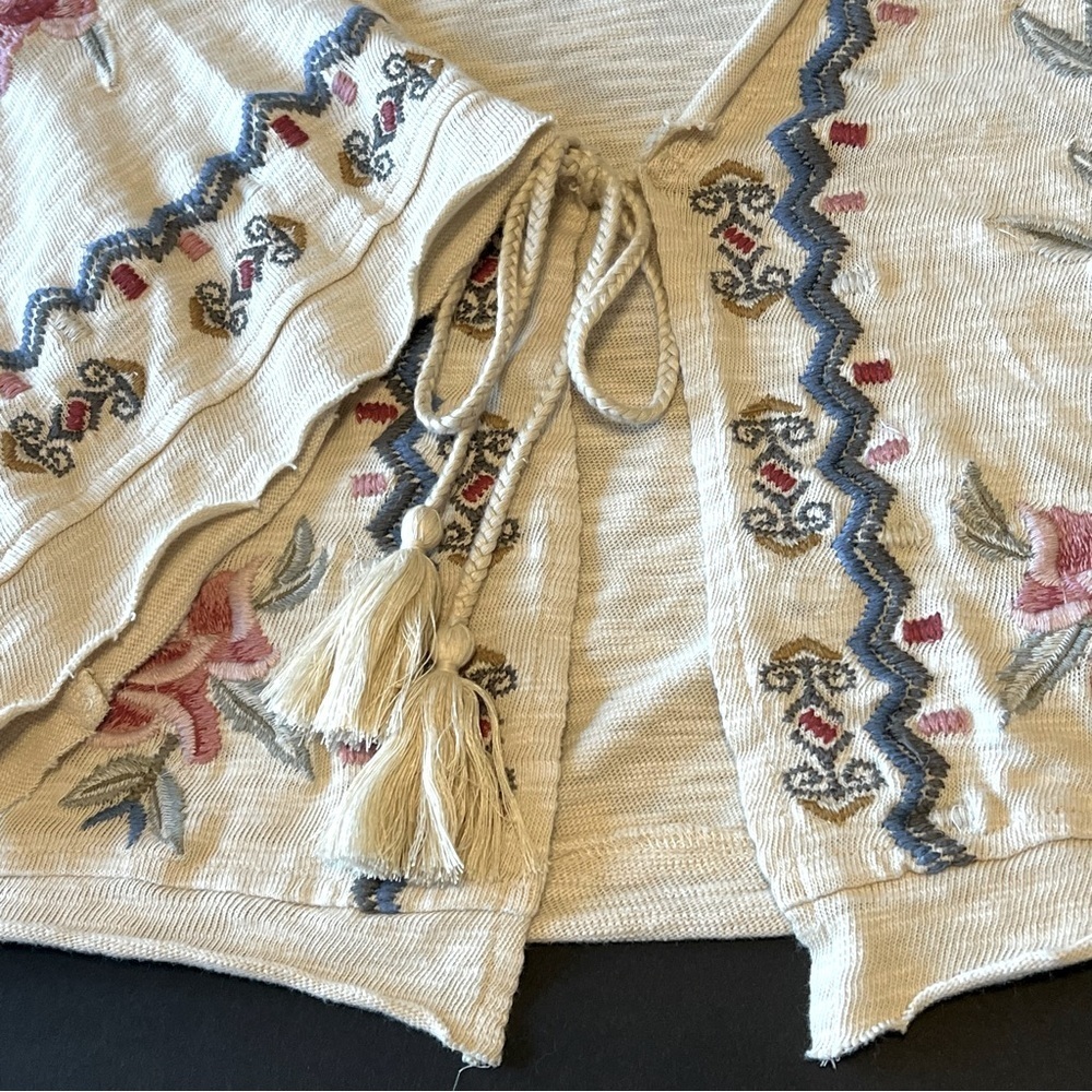 Karyn SEO Embroidered Beige kimono Cardigan Sweater, asymmetric oversized size S - Picture 6 of 15